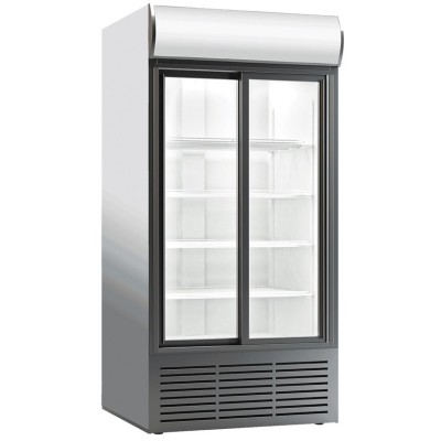 FRIGO VITRINE A BOISSONS, 2 PORTES COULISSANTES, AVEC BANDEAU PUBLICITAIRE, 707 L